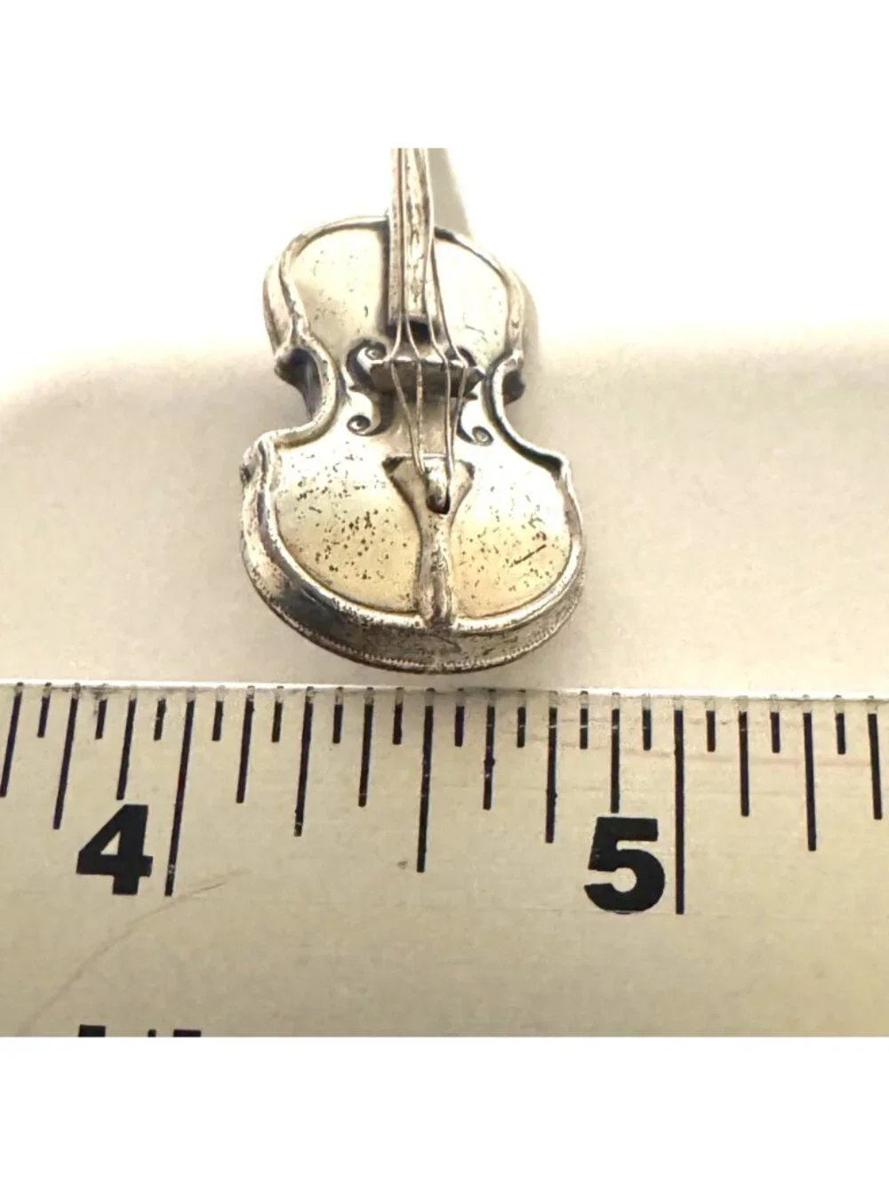 BEAU Sterling Silver 925 Violin Three Dimensional Brooch Size 1.75